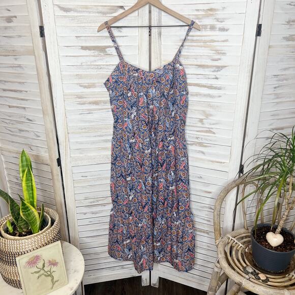 KNOX ROSE Women's L Off The Coast Tiered Midi Peasant Dress NWT Multi Floral - Picture 16 of 16